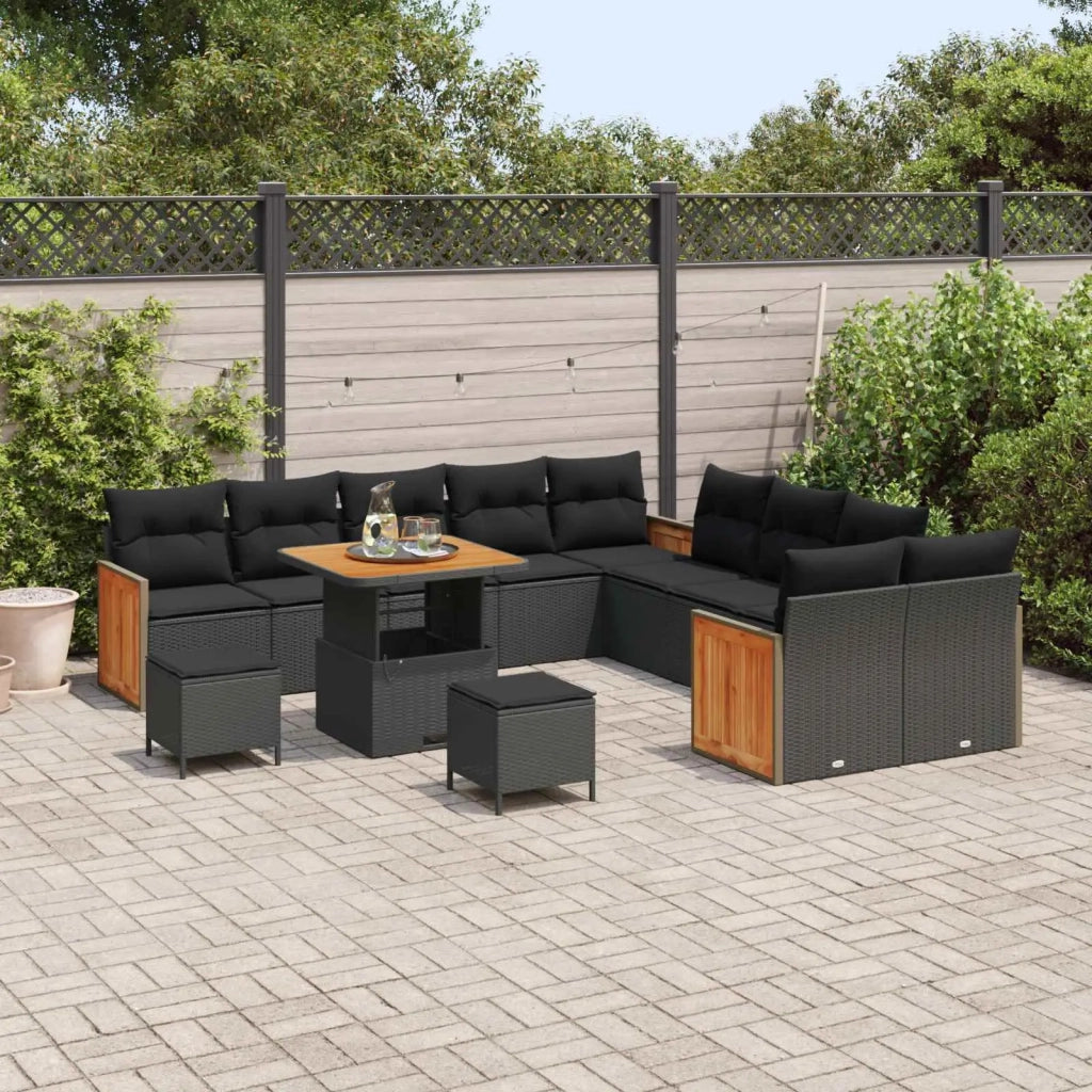 Set Divano da Giardino con cuscino 17 pcs Nero polyrattan