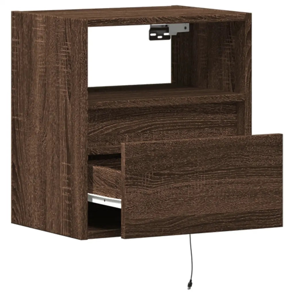 Mobile TV a Parete con Luci LED Rovere Marrone 41x31x45 cm
