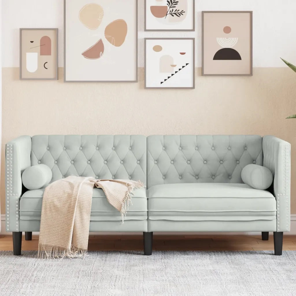 Divano Chesterfield con Rinforzi 2 Posti-Sofa 2 Posti-Divanetto Grigio Chiaro Velluto