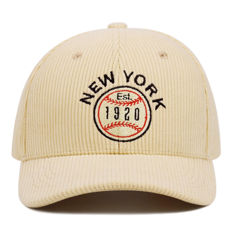 Cappellino da baseball ricamato in velluto a coste New York 1920, colore crema