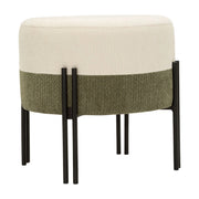 Pouf moderno bicolore crema e verde con struttura in ferro nero
