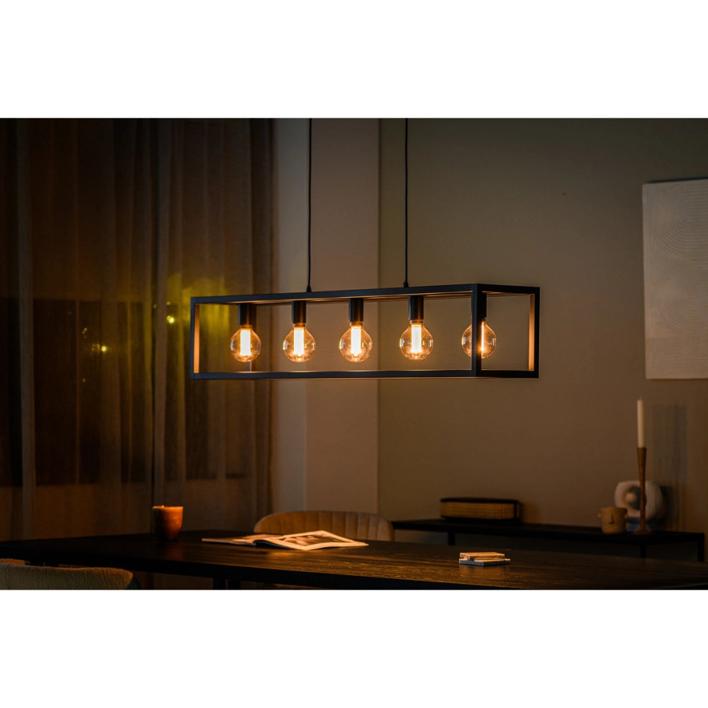 Lampadario a sospensione 5 luci H340 nero stile industriale a gabbia