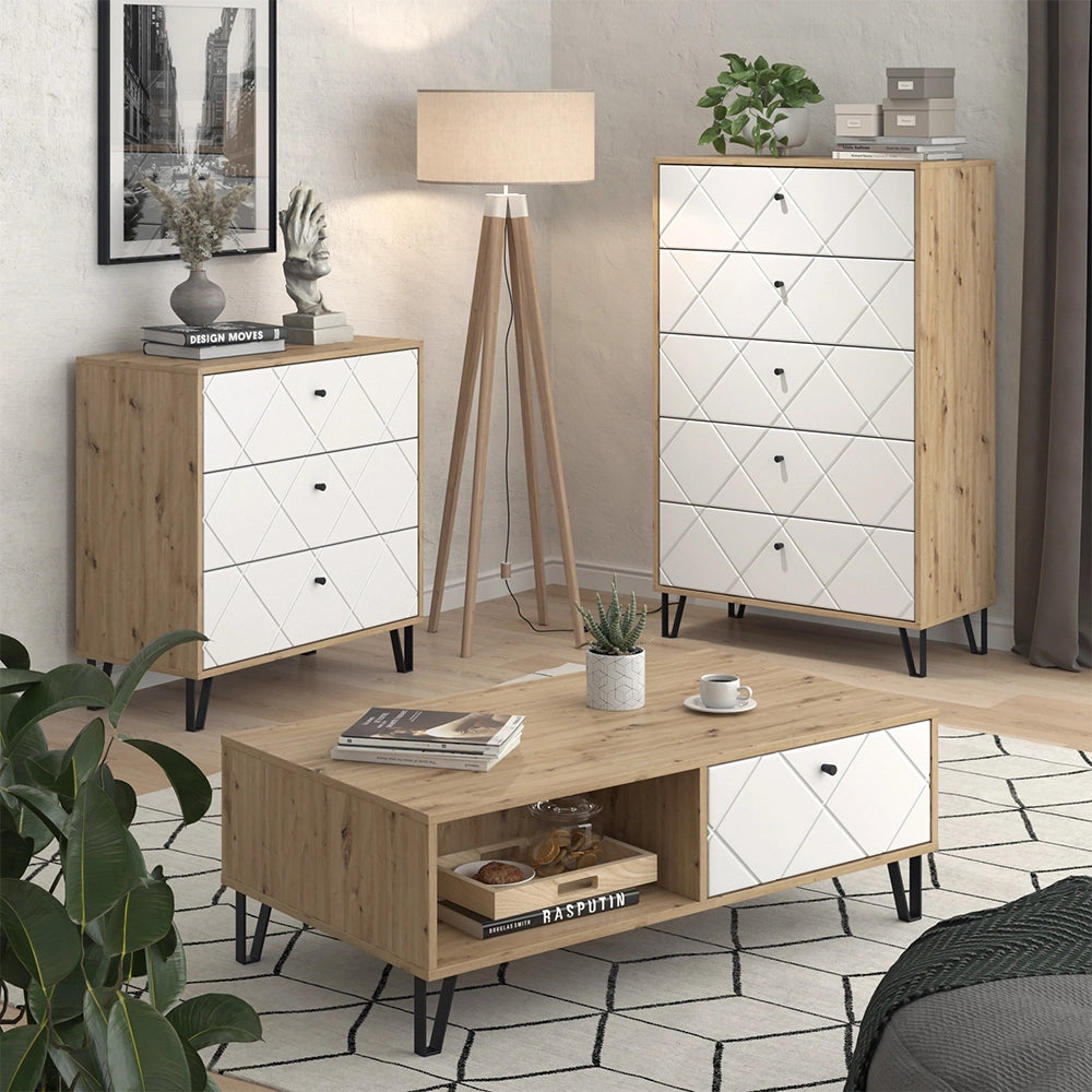 Vicco Cassettiera per camera da letto Artigianale/Bianco 80.2 x 127.4 cm con 5 cassetti