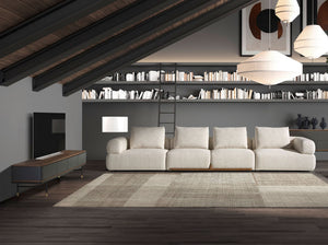 Porta TV in legno grigio scuro opaco, acciaio nero e piano in noce