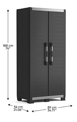 Armadio da Esterno 3 Ripiani 89x54x188H cm in Plastica Keter XL Garage Alto Nero