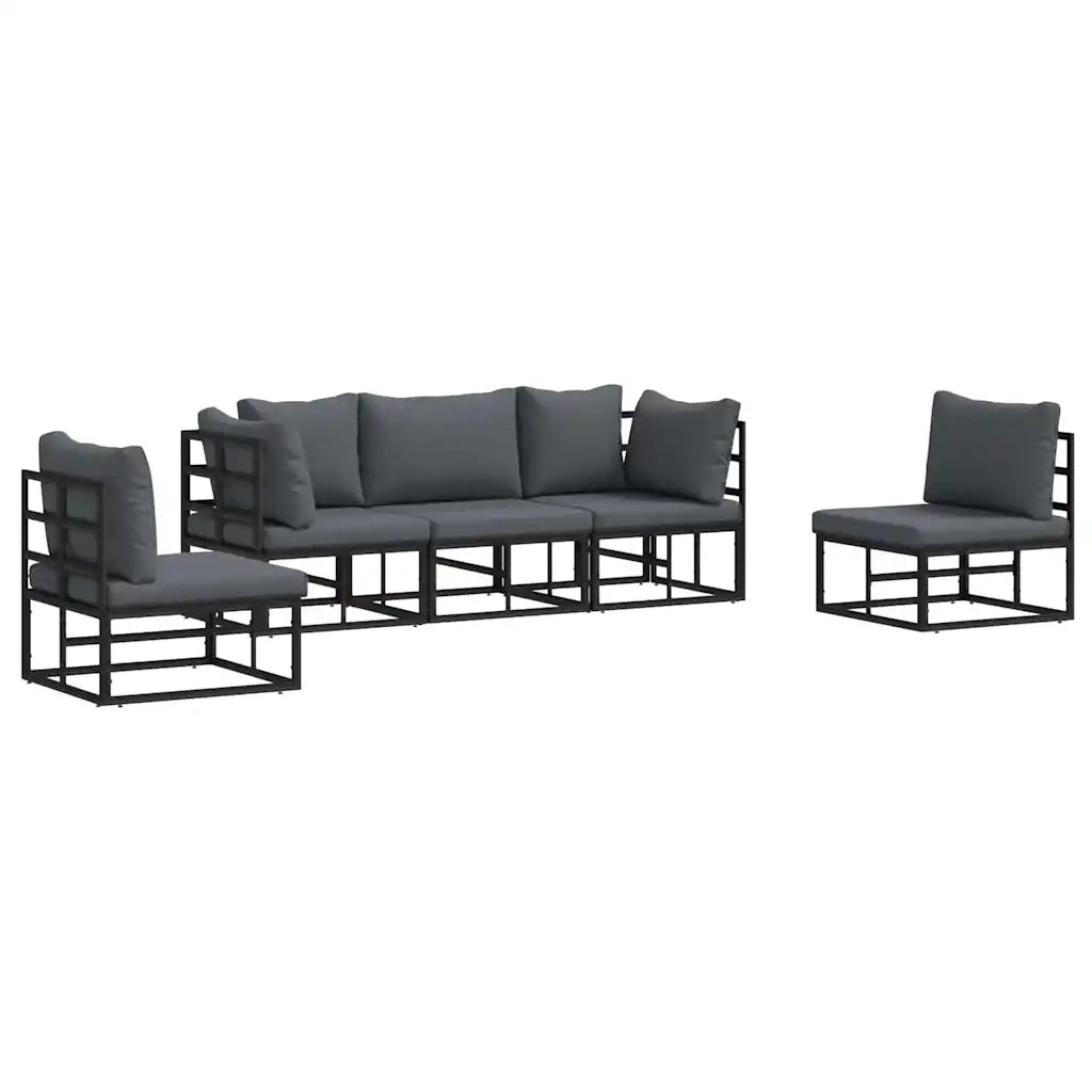 vidaXL Set Divano da Giardino con cuscino 5 pcs Nero Alluminio