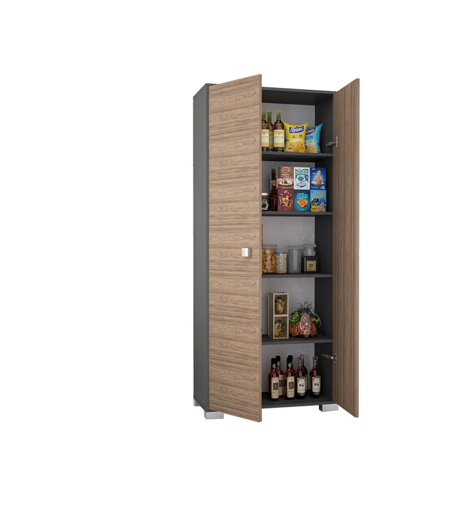 Armadio 2 ante Clara dispensa cucina multiuso lavanderia spogliatoio 75x35x180H con ripiani Antracite/Noce