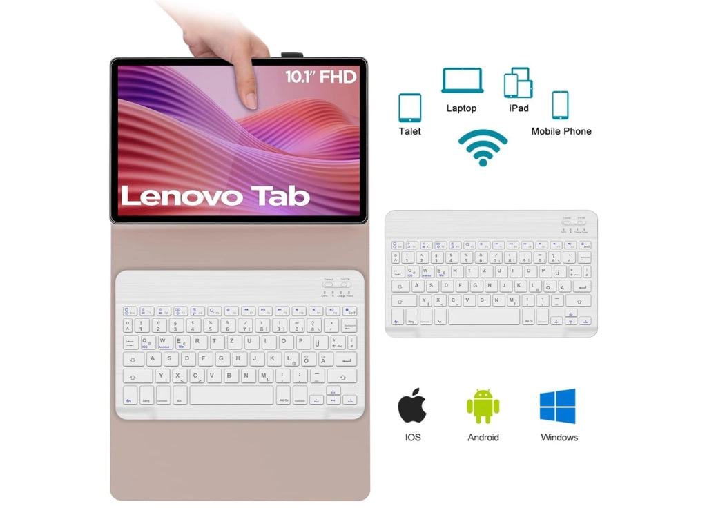 Custodia con Tastiera Bluetooth Magnetica Rimovibile per Lenovo Tab 10.1" 2025 Layout Tedesco Rosa