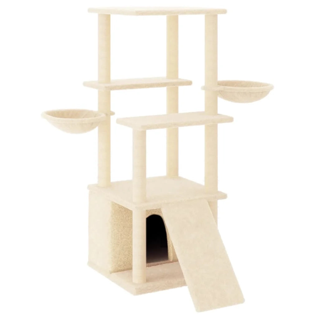Tiragraffi per gatti torre per arrampicata giocattolo piattaforma per arrampicata con tiragraffi in sisal 133 cm crema 02_0022469