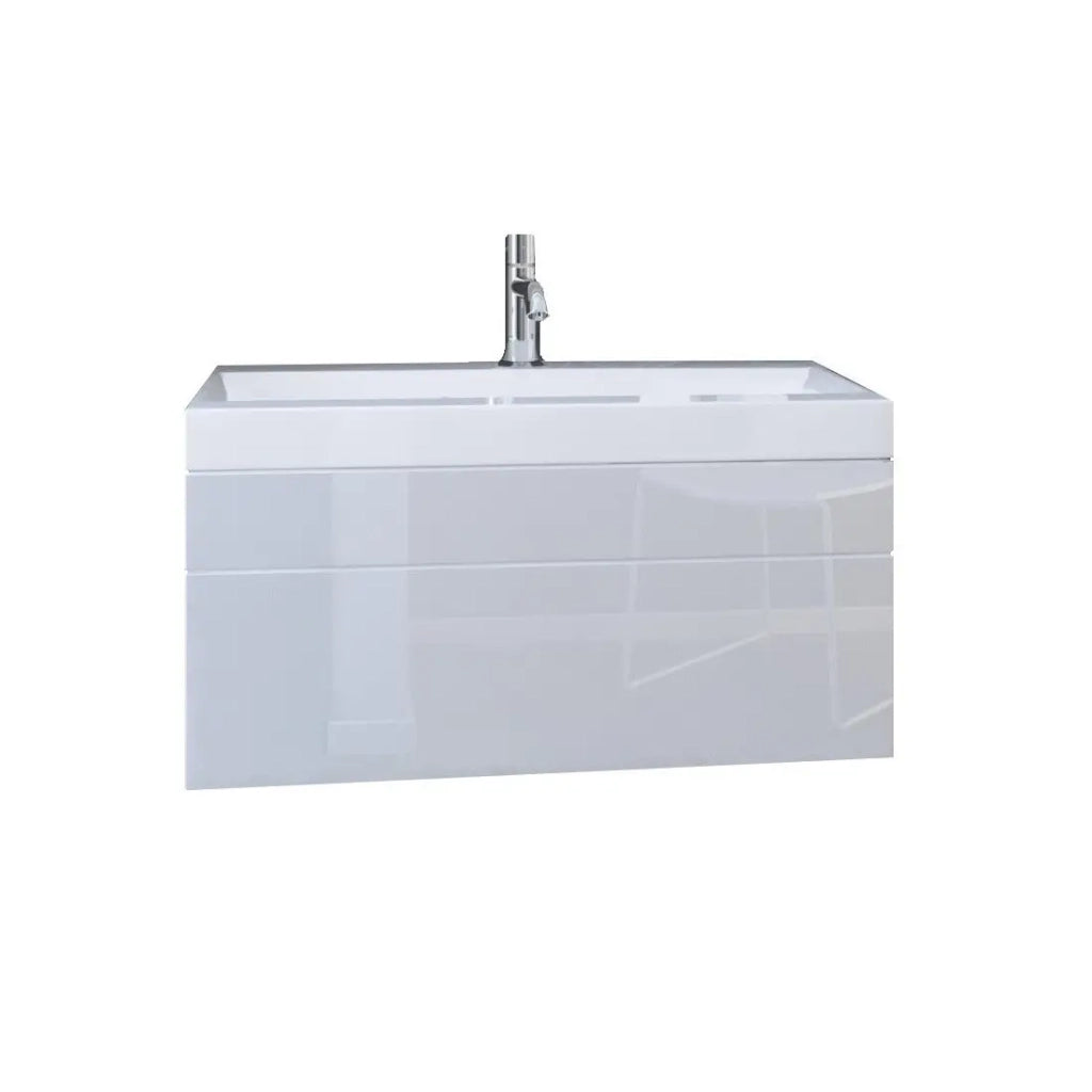 Mobile sottolavabo sospeso 80cm collezione RAVEN, colore bianco opaco e lucido, con lavabo e sifone incluso.
