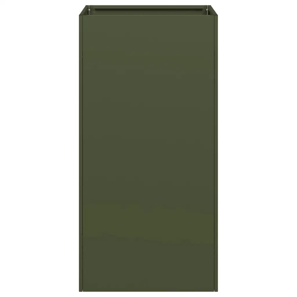 Fioriera moderna a fondo aperto 40 x 40 x 80 cm per balcone o giardino robusta realizzata in acciaio laminato a freddo verde oliva 02_0051495