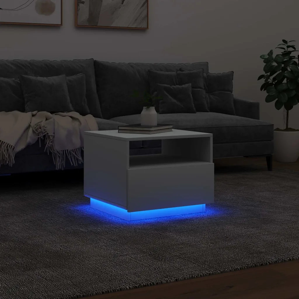 Tavolino da Soggiorno con Luci LED Bianco 50x49x40 cm 839826