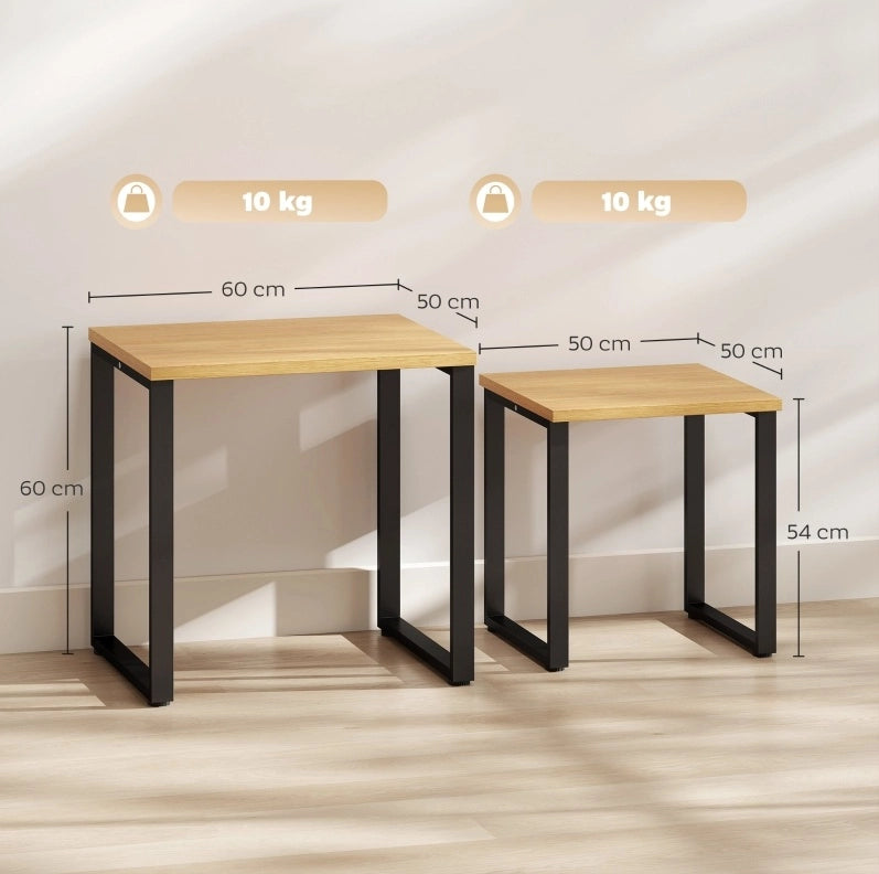 Set di 2 tavolini da caffè in legno naturale e metallo