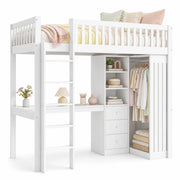 LETTO a soppalco 90x200 cm con scrivania, armadio, 3 cassetti, bianco