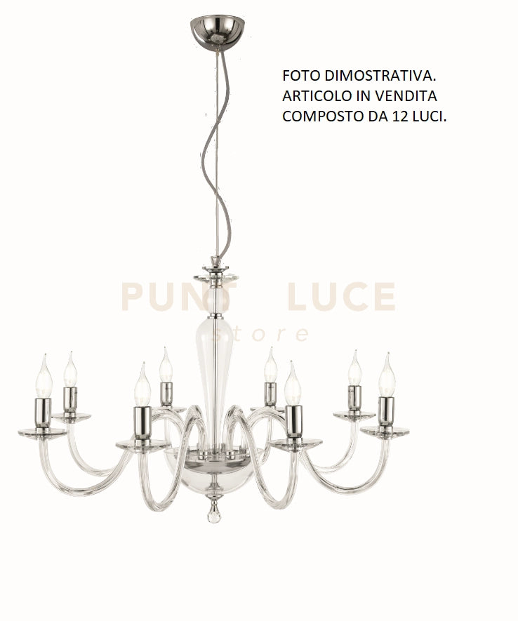 LAMPADARIO PAGANINI 12 LUCI CRISTALLO CROMO ATTACCO E14 D.84CM