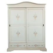 Armadio 2 ante scorrevoli legno shabby bianco anticato decori 180x67x225 - Mobili 2G
