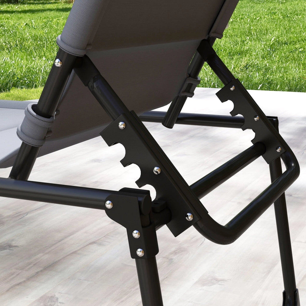 Set 2 Lettini Prendisole Pieghevoli Reclinabili 70x201,5x45 cm in Metallo e Tessuto Oxford Grigio