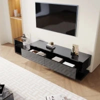 Mobile TV Moderno con 2 Cassetti e 2 Ripiani in Vetro, Illuminazione a LED, 170x36x38 cm, Nero