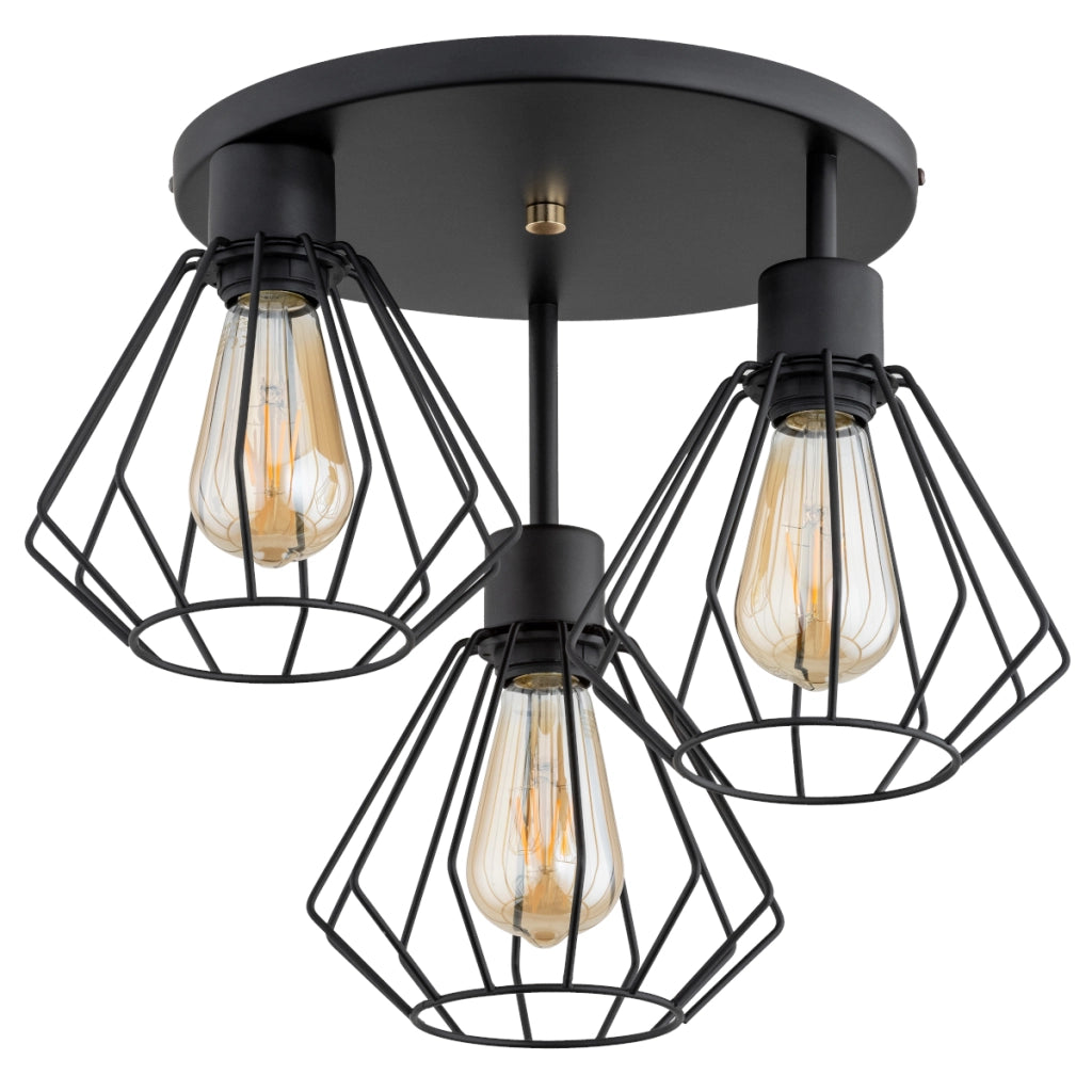 Plafoniera loft nera metallo con gabbie 3xE27 Alfa TUET