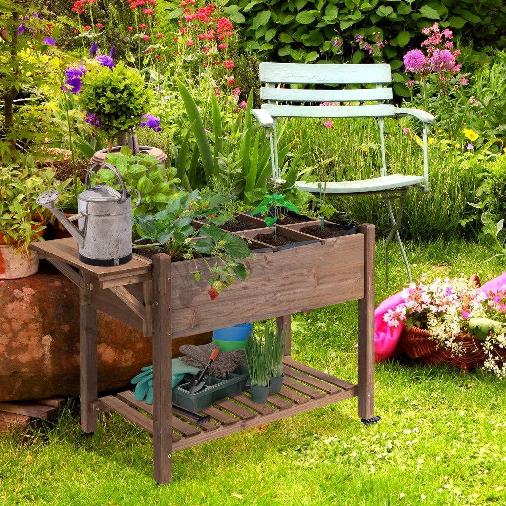 Fioriera da Giardino con Ruote ¨C zephmum ¨C Legno di Abete, Ripiano Pieghevole