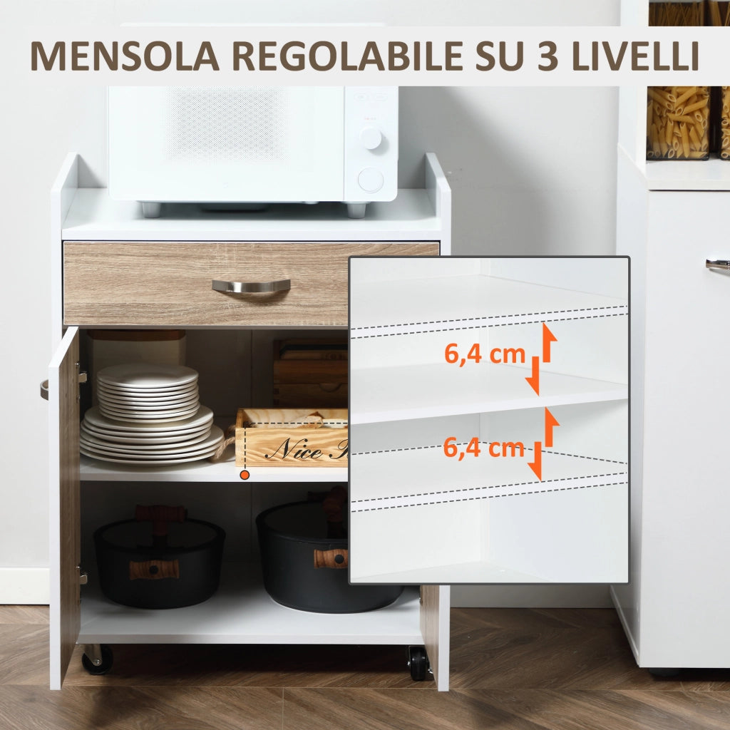 Carrello da Cucina Portavivande per Microonde ¨C zephmum ¨C Legno Rovere 60x40x77cm