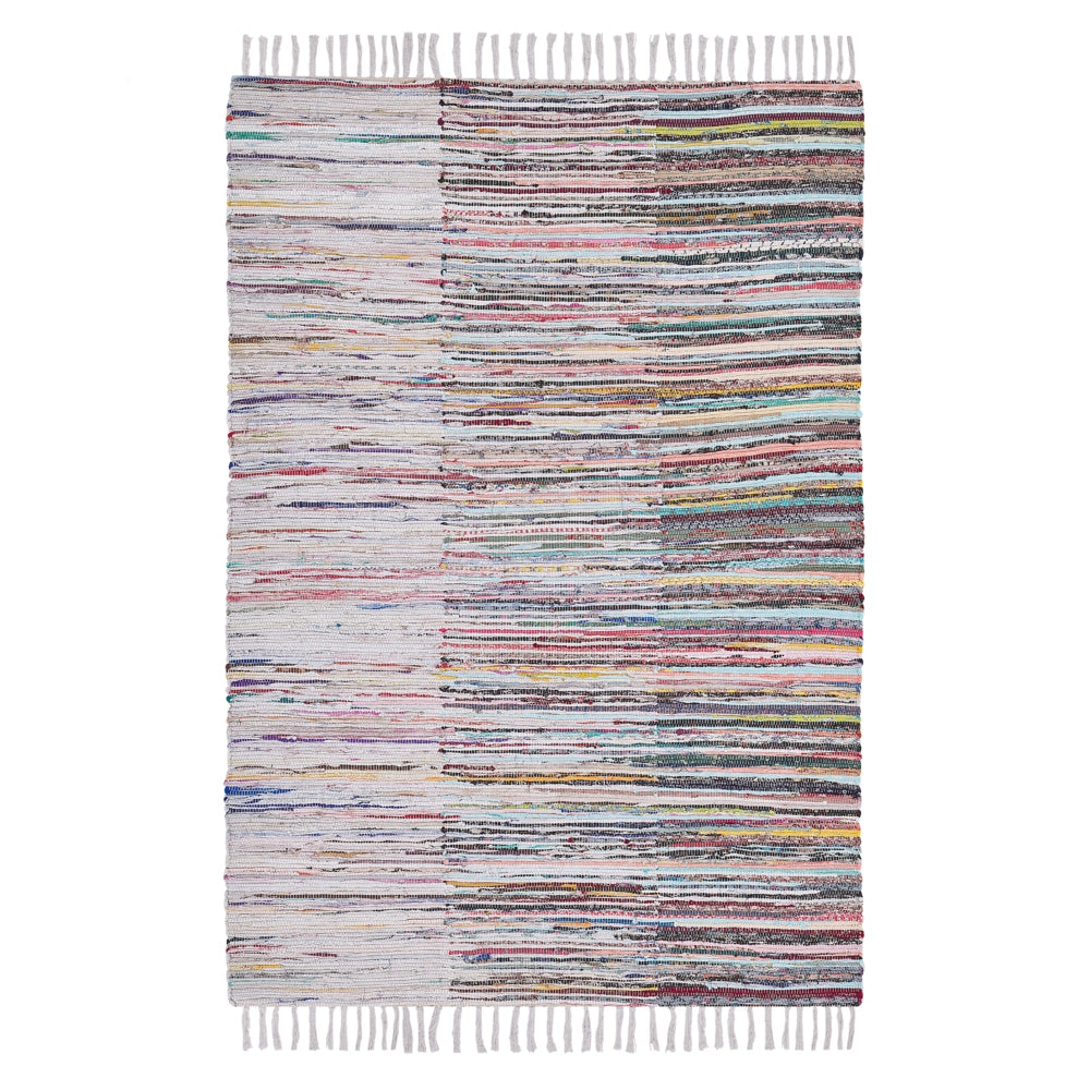 Tappeto tappetino Rag Strisce Multicolore Cotone 140 x 200 cm Rettangolare Intrecciato a Mano
