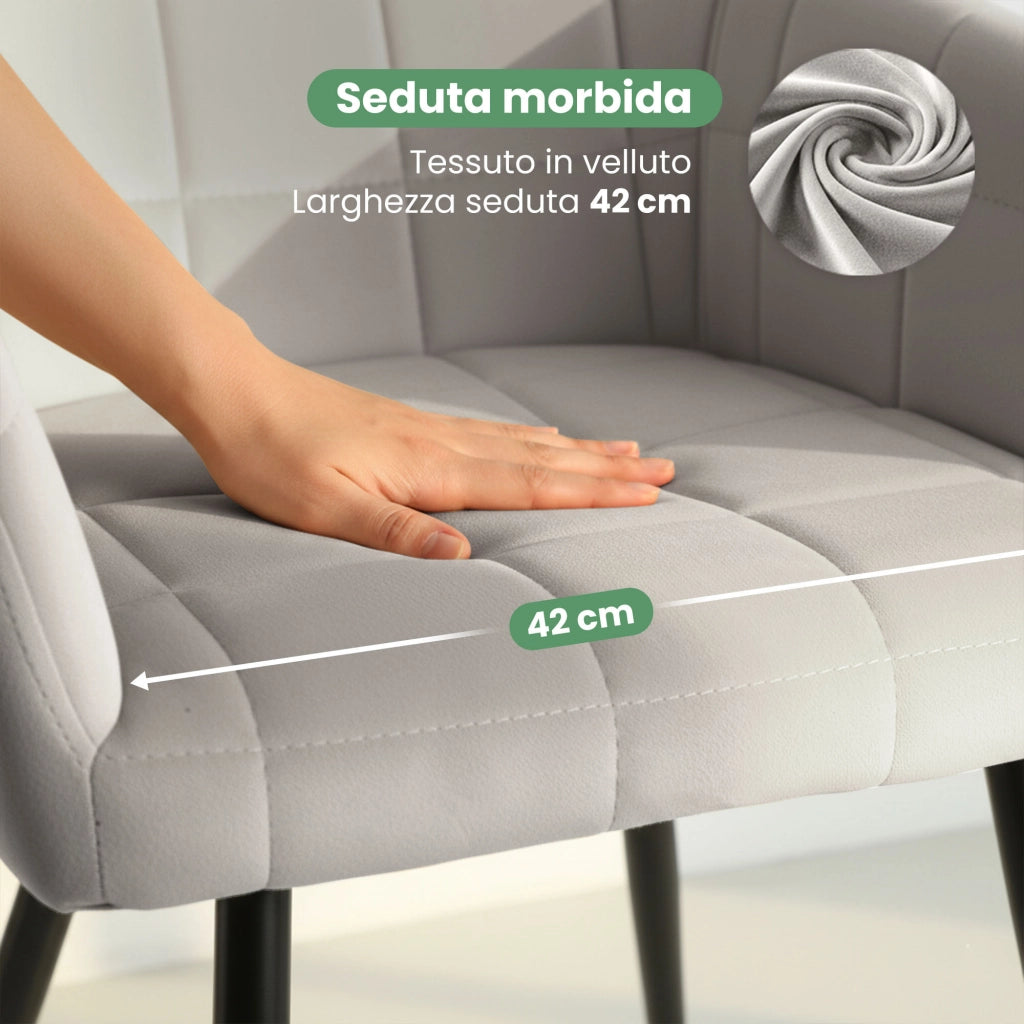 Set di 6 Sedie imbottite con cuciture quadrate LUXANO Grigio gambe nere