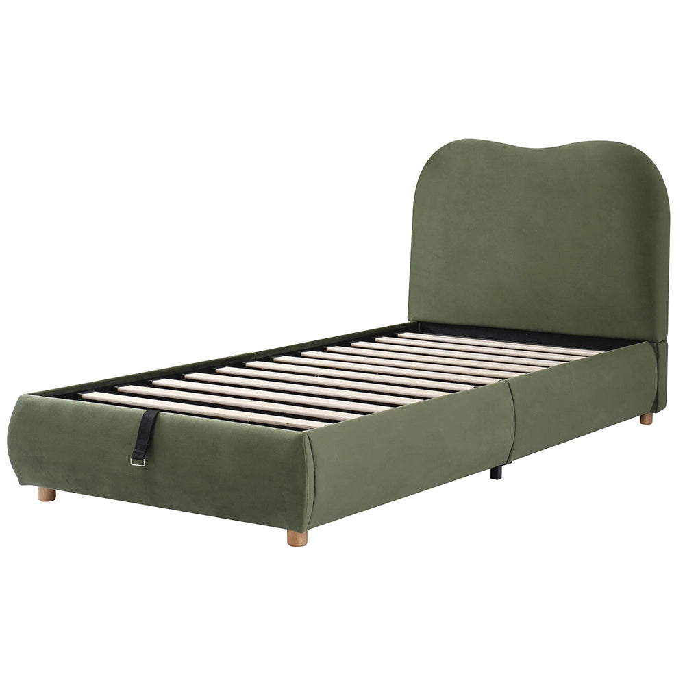 Letto imbottito-Xylo-90x200cm idraulico spazio ripiano velluto verde