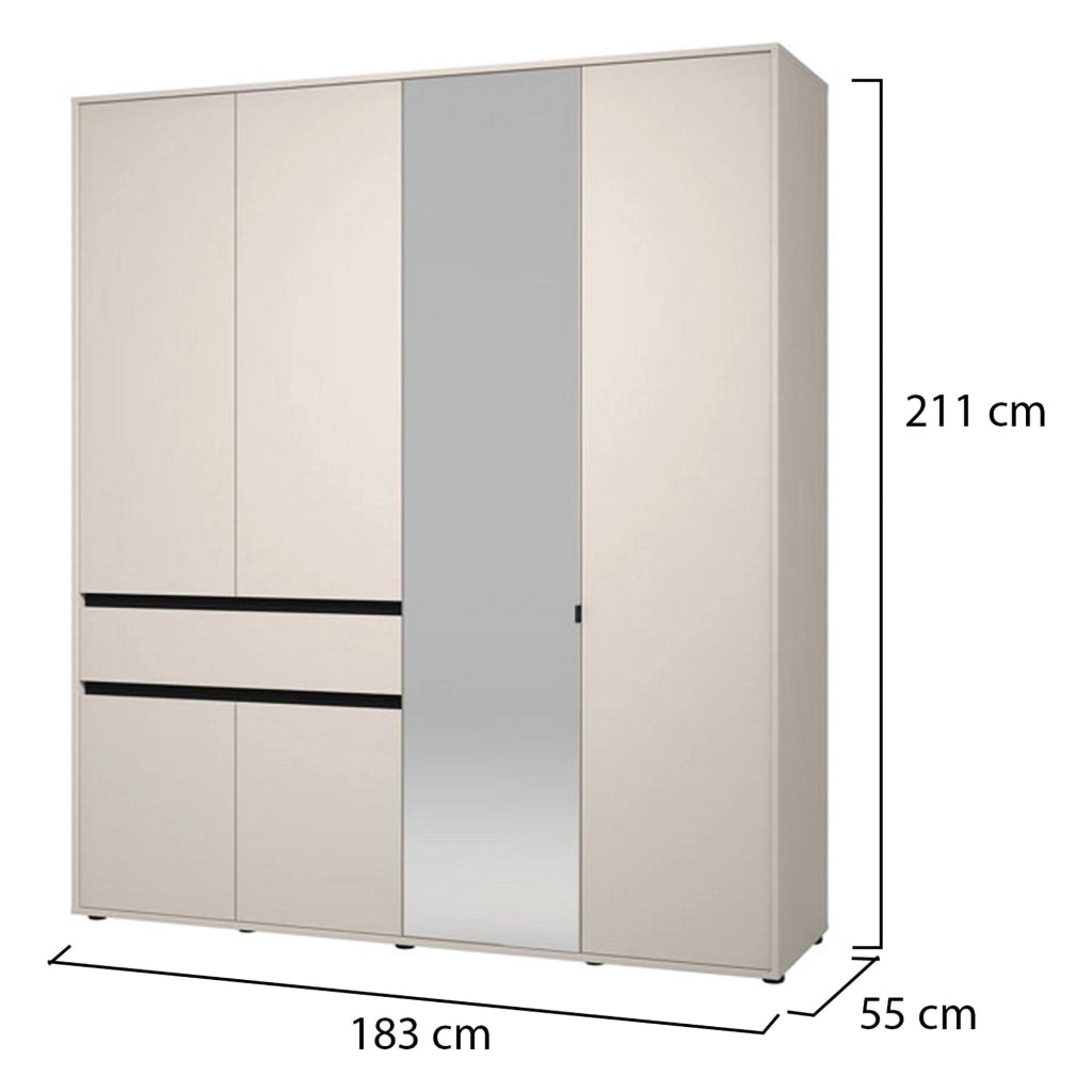 Armadio Camera da Letto Rifreddo, Guardaroba Grande 4 Ripiani, 182.5x210.5h cm Bianco Crema