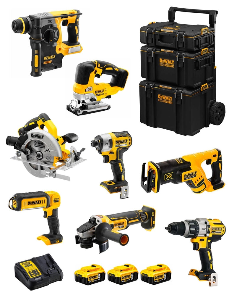 DeWALT Kit DWK805 (DCD996 + DCH273 + DCG405 + DCF887 + DCS334 + DCS367 + DCS570 + DCL050 + 3 x 5,0 Ah + DCB115 + Caddy 3en1)
