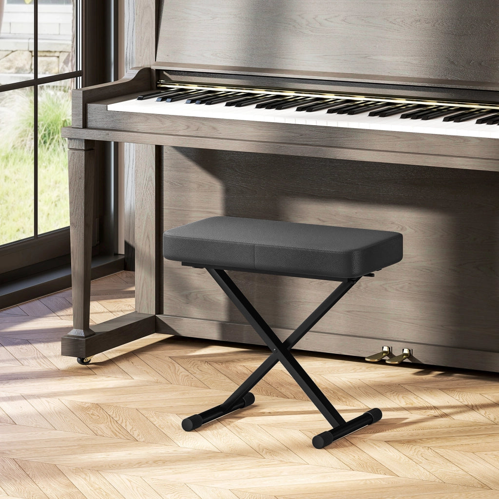 Sgabello per Pianoforte Pieghevole e Regolabile 60x32x53-63 cm in Pelle PU Nero