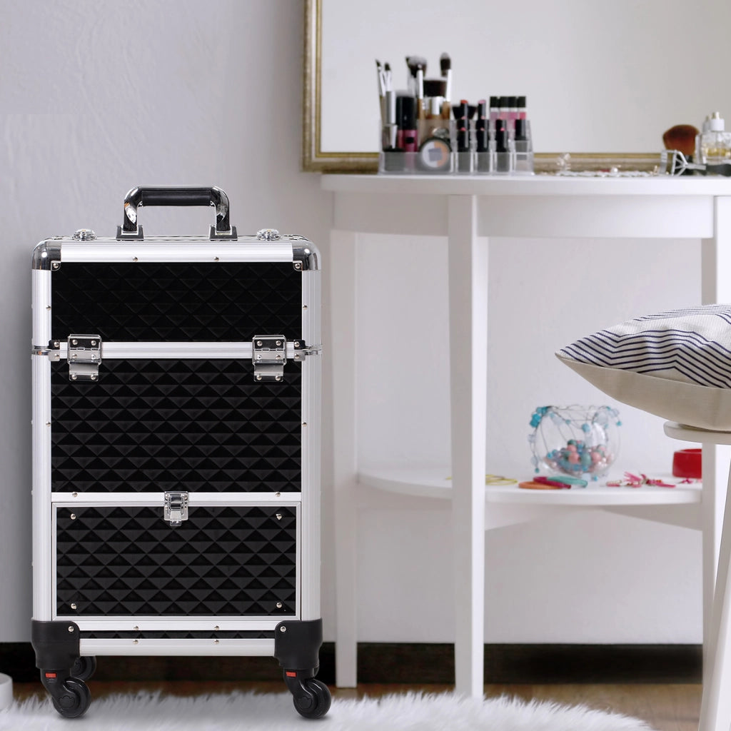 Valigia da trucco con manico telescopico ¨C zephmum ¨C 34x25x62 cm nero alluminio