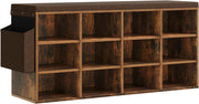 Panca Scarpiera da Ingresso, Scaffale Porta Scarpe a 12 Scomparti con Seduta Imbottita, Mobile da Ingresso Salvaspazio in Legno, Marrone Rustico+Marrone, 102x30x48,5 cm