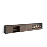 Mobile TV Soggiorno, 315x50x35 cm, Per TV fino a 80", Camino elettrico XXL, Rovere scuro e Nero