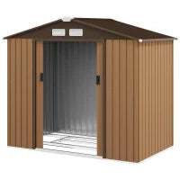Casetta da Giardino Porta Utensili in Lamiera con Porte Scorrevoli, 213x130x185cm, Giallo