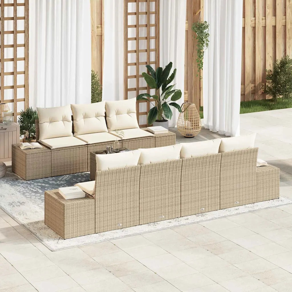 Set Divano da Giardino con cuscino 8 pcs Beige polyrattan