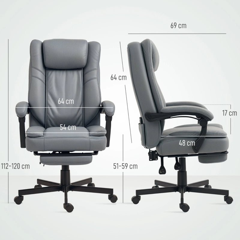 Sedia da ufficio massaggiante ergonomica con funzione reclinabile poggiapiedi e rotazione 360 in microfibra grigio