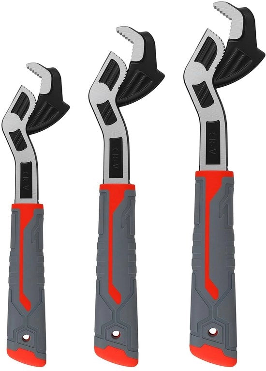 Set di chiavi a molla - 3 pezzi - Bloccaggio automatico - Adattabile - Morsetto ampio (9-43 mm) - Acciaio laminato - Progettazione innovativa - Chiave a tubo
