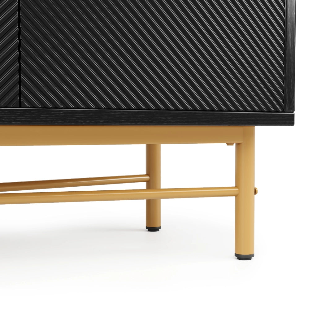 Credenza e madia con 4 ante e chiusura soft-close, dettagli dorati, per soggiorno, nera, 160 × 40 × 82 cm