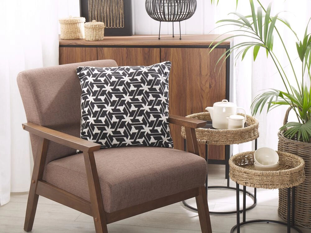 Set di 2 cuscini decorativi in cotone bianco e nero 45 x 45 cm federe rimovibili con imbottitura in poliestere