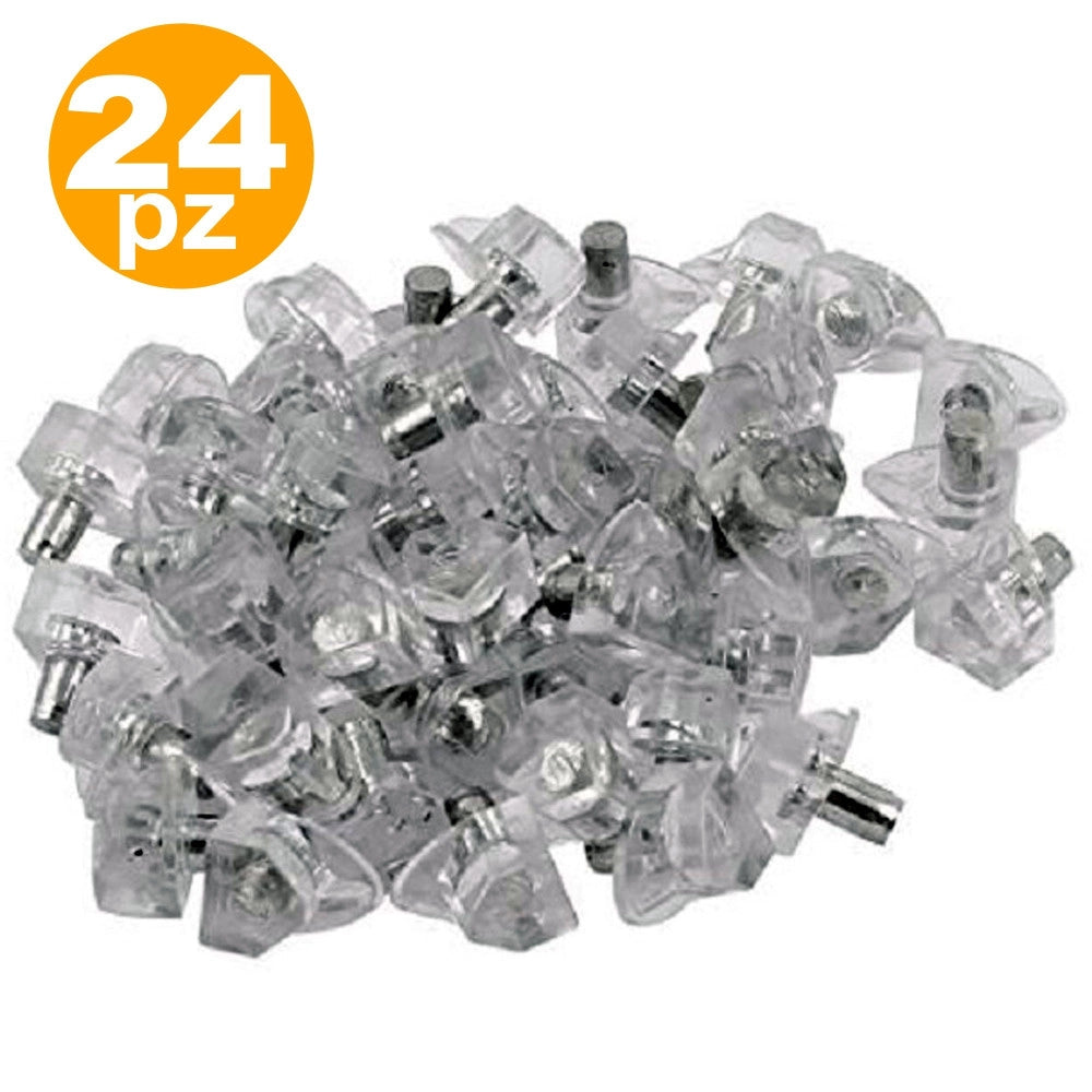 Trade Shop - Set 24 Supporti Perno Per Mensole Reggimensola Pioli Morsetto Triangolare Trasparente -