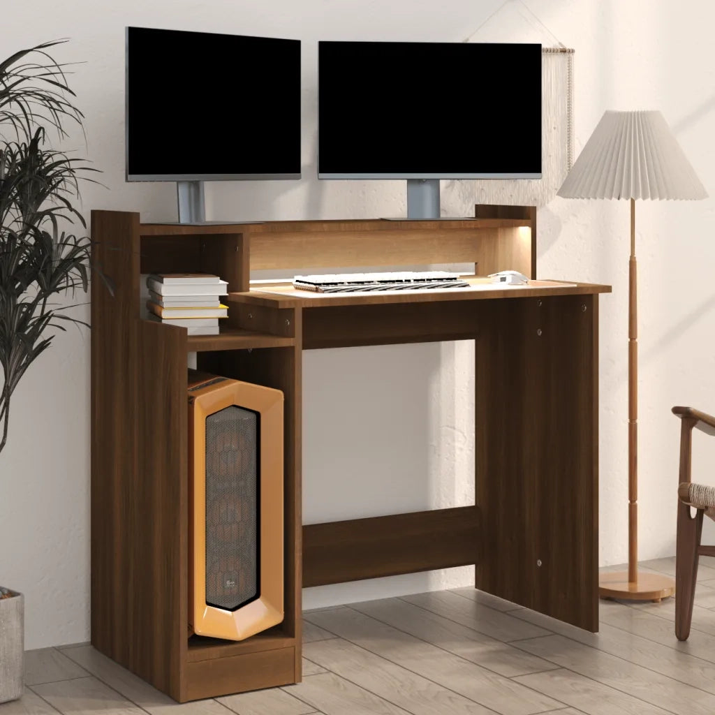 Scrivania con Luci LED Marrone Rovere 97x45x90cm in Multistrato 820477