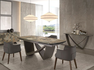 Consolle rettangolare in marmo porcellanato e acciaio metallizzato color tortora