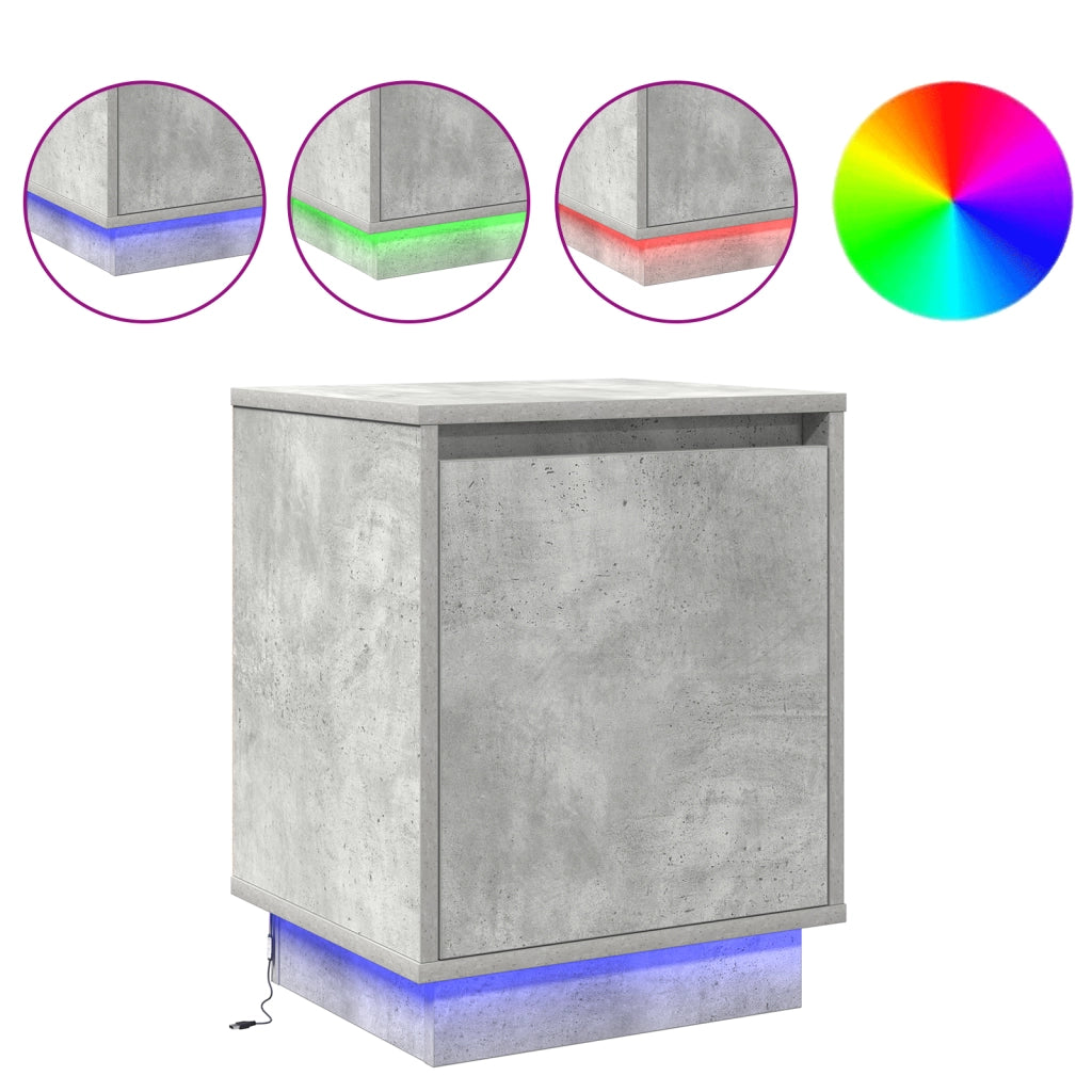Comodini con Luci LED 2 pcs Grigio Cemento 39x34,5x50 cm