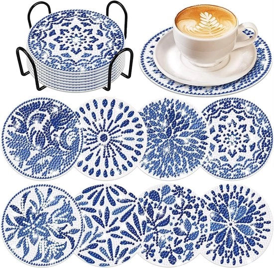 Set di Coasters per Fai da Te con 8 Set di Fai da Te con Supporto per Adulti, Decorazione con Diamanti 5D, Fai da Te Creativo per Adulti per Tazze, Vasi, Candele
