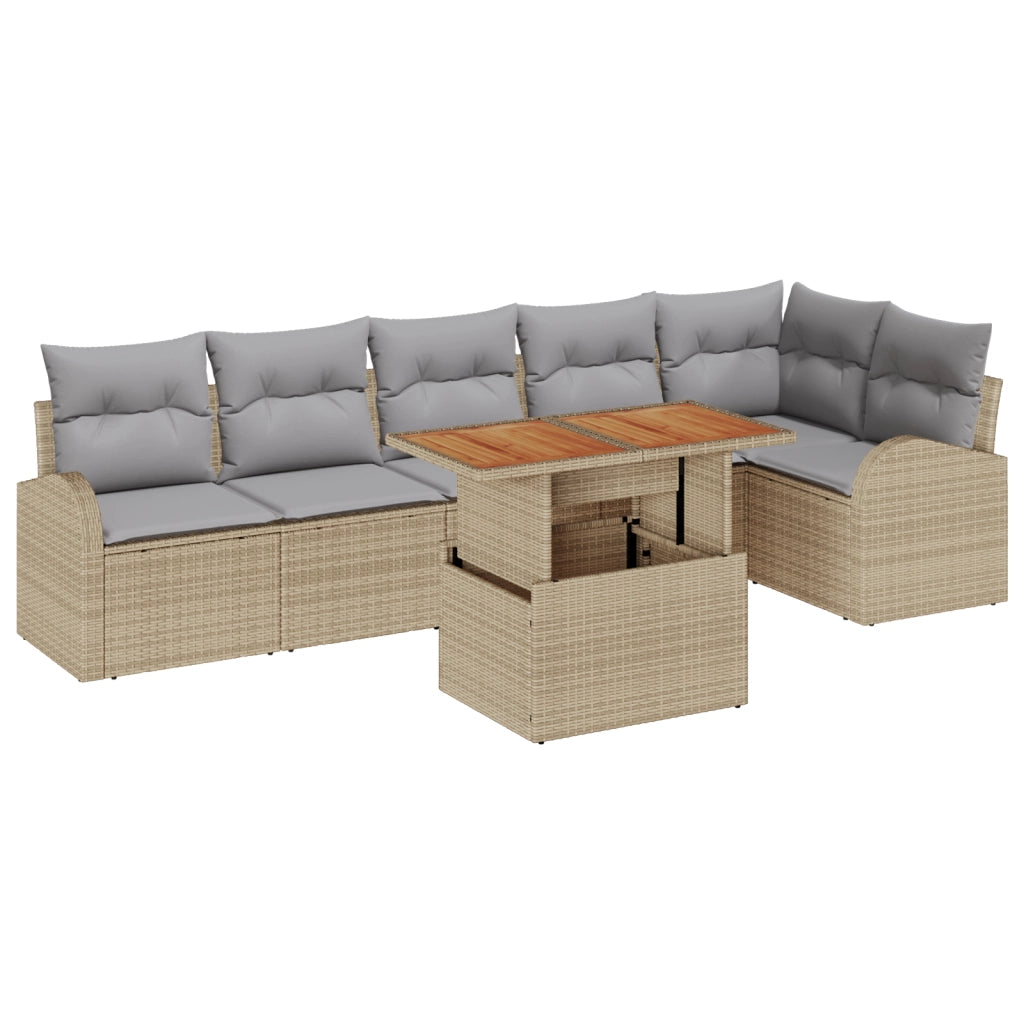 Set Divano da Giardino  7 Pezzi con Cuscini Beige Rattan Polipropilene