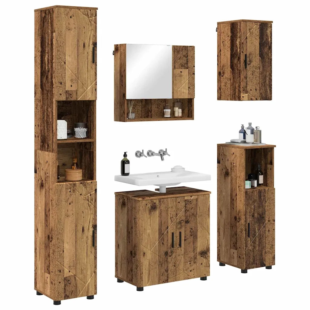 Set di mobili per il bagno con porta 5 pcs Legno vecchio 3392991