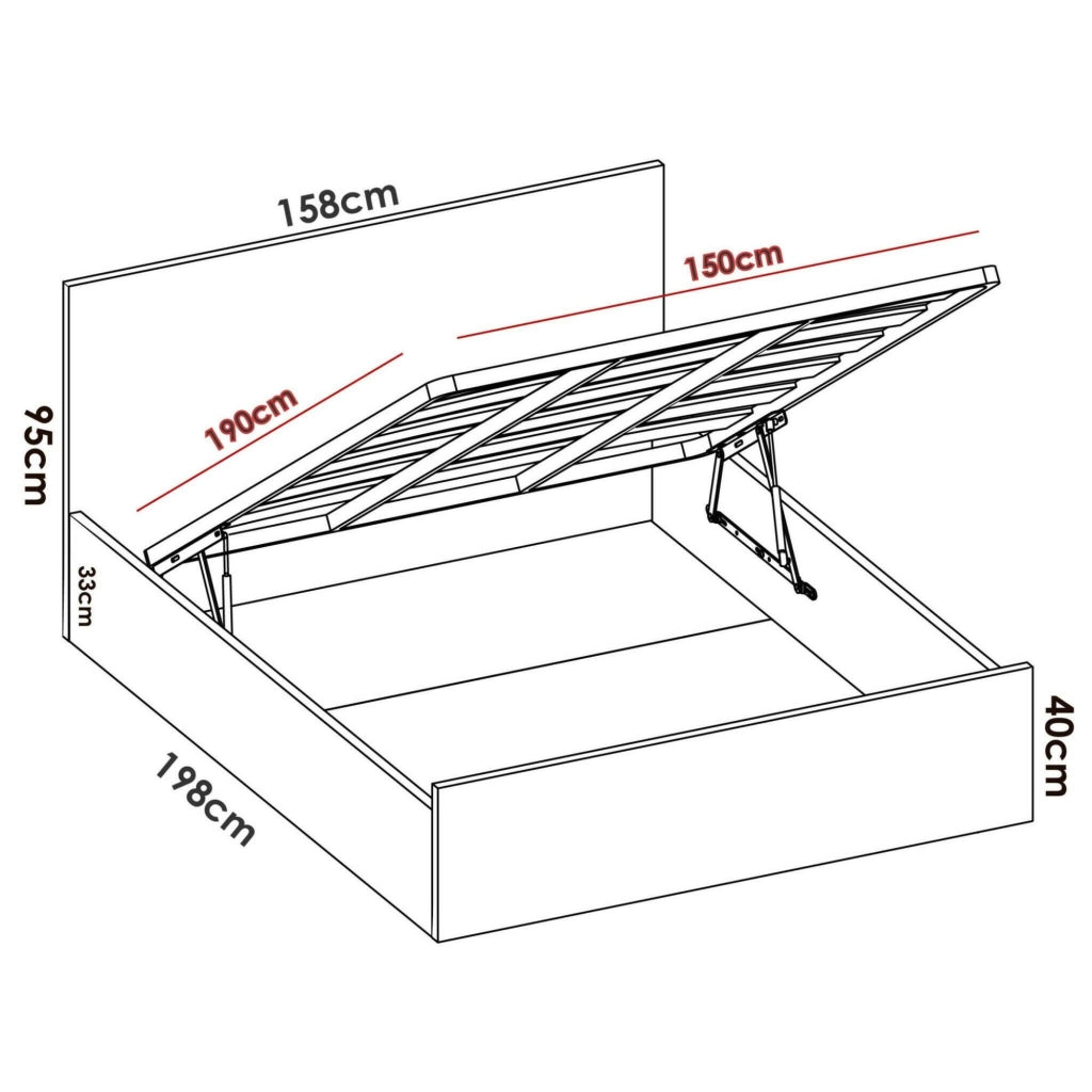 Letto matrimoniale Barolo, Sommier giroletto rete inclusa, Struttura letto contenitore per materasso di 150x190 cm, 197x158h95 cm, Rovere