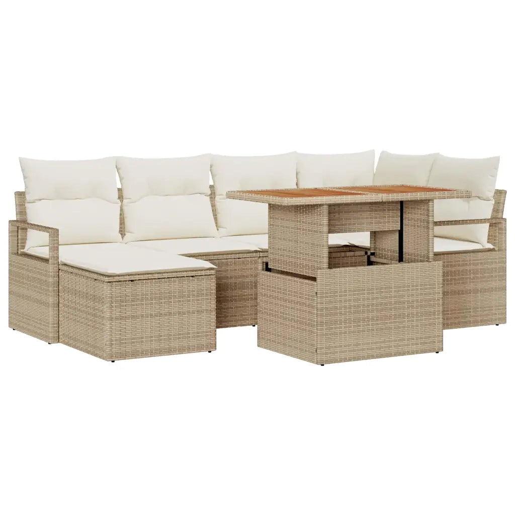 Set da Pranzo per Giardino con cuscino 7 pcs Beige e Crema