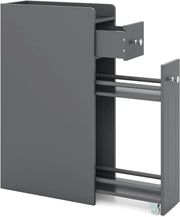 Mobile ausiliario da bagno stretto, armadio sottile per WC con 2 cassetti, 40 x 18 x 70 cm, organizer per bagno, cucina, soggiorno (grigio)